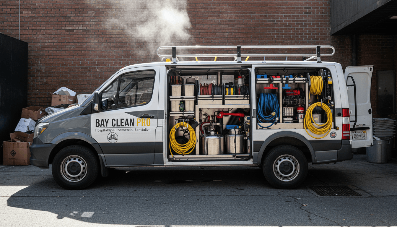 H & H Sanitation Services mobile cleaning van with specialized equipment ready for hospitality venue service