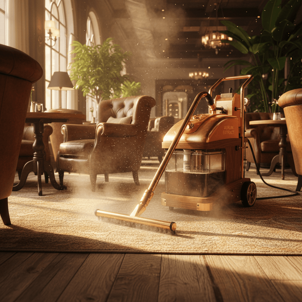 Commercial carpet steam cleaning in progress at hospitality venue