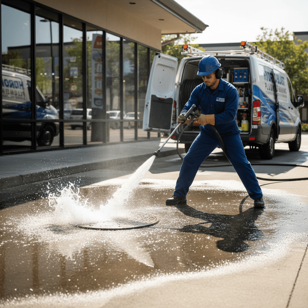 High-pressure hydrojetting drain cleaning service